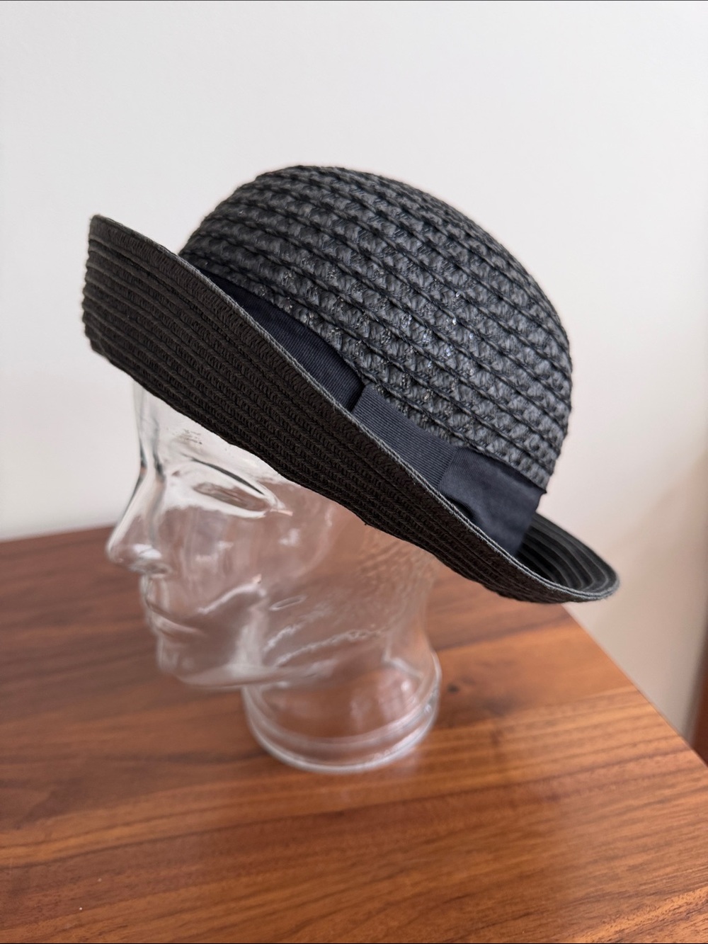Four Buttons by San Diego Hat Co. Women's Black Paper Cloche Hat w/ Ribbon Trim